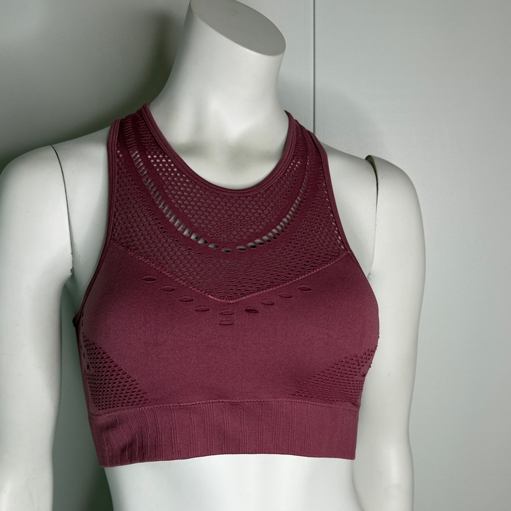 Elegant light Maroon Mesh Sports Bra laser cut back detail